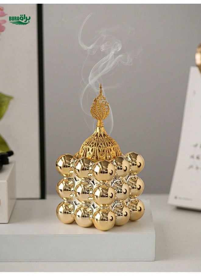 1 Square Ceramic Incense Burner Gold Metal  Aromatherapy Supplies Suitable For Festivals Home Office Decoration,Halloween,Spooky,Autumn,Christmas,Winter,Holiday,Festival