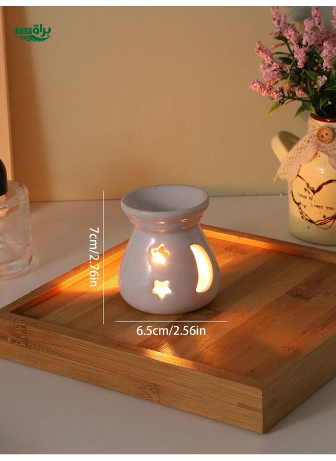 1pc Ceramic Incense Burner Candle Aroma Oil Furnace Ornament Gift, Japanese Style, Random Between Star And Moon Design