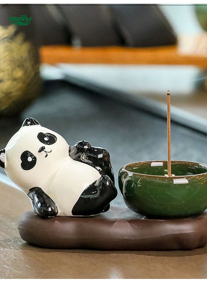 1pc Panda Ceramic Sandalwood Thread Incense Burner - Ceramic Incense Burner, Ceramic Incense Burner, Tea Room Desktop Decoration, Leisure Incense Accessories, Desktop Decoration