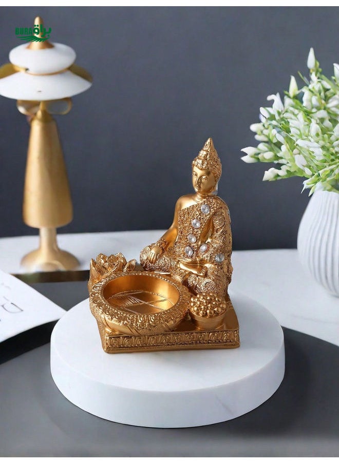 1pc Resin Creative Sitting Buddha Statue, Flat/Round Bottom Decoration For Home Living Room TV Cabinet Foyer Desktop