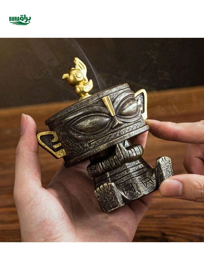 1pc Sanxingdui Mask Ceramic Incense Burner, Retro Cultural Creative Decoration, Exquisite Craftsmanship, Suitable For Home Decor, Living Room, Study, Tea Room