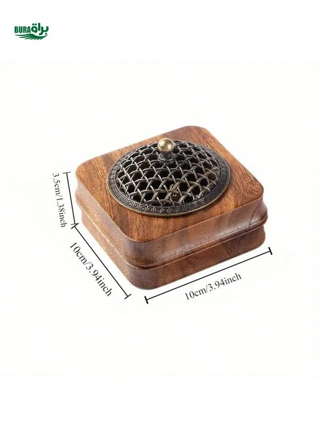 1pc, Traditional Walnut Wood Incense Burner, Elegant Antique Carved Aromatherapy Furnace, Home Use Solid Wood Incense Holder, With Hollowed Out Lid And Incense Stick Base, Vintage Ornament Design