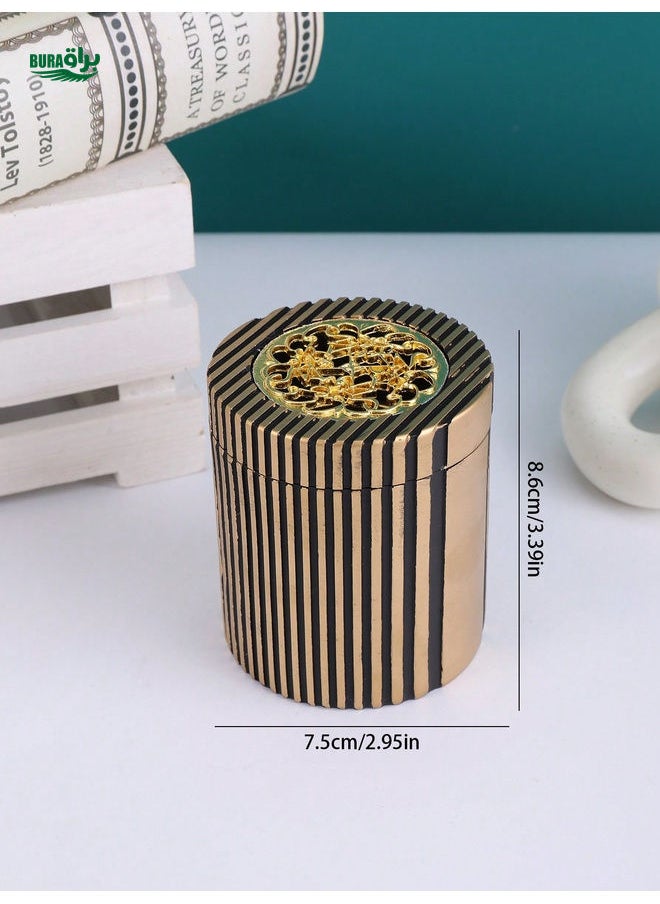 1Pc Round Vertical Gold Stripe Incense Burner With Lid, Arabian Incense Burner, Frankincense Resin Incense Burner, Yoga Incense Burner, Hydrotherapy Aromatherapy Incense Burner, Office & Home Decor Gifts (Rose Gold)