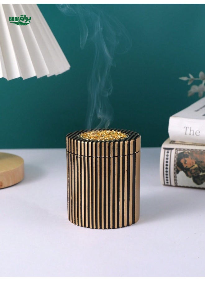 1Pc Round Vertical Gold Stripe Incense Burner With Lid, Arabian Incense Burner, Frankincense Resin Incense Burner, Yoga Incense Burner, Hydrotherapy Aromatherapy Incense Burner, Office & Home Decor Gifts (Rose Gold)