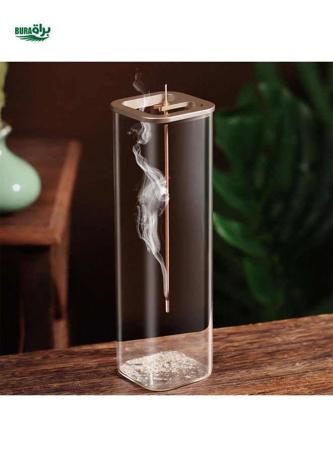 Glass Incense Burner With Metal Base, Suitable For 0.39-0.118 Inch Incense Sticks, For Meditation, Yoga, Spa, And Home Decor