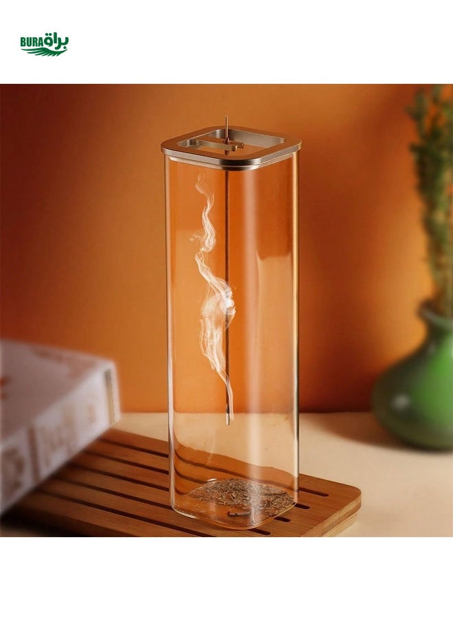 Glass Incense Burner With Metal Base, Suitable For 0.39-0.118 Inch Incense Sticks, For Meditation, Yoga, Spa, And Home Decor