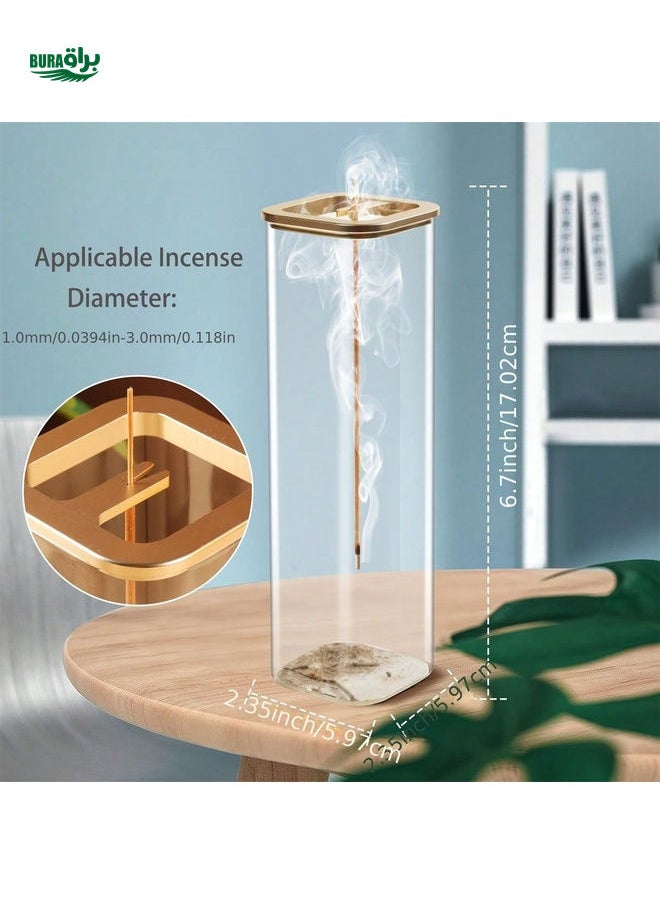 Glass Incense Burner With Metal Base, Suitable For 0.39-0.118 Inch Incense Sticks, For Meditation, Yoga, Spa, And Home Decor