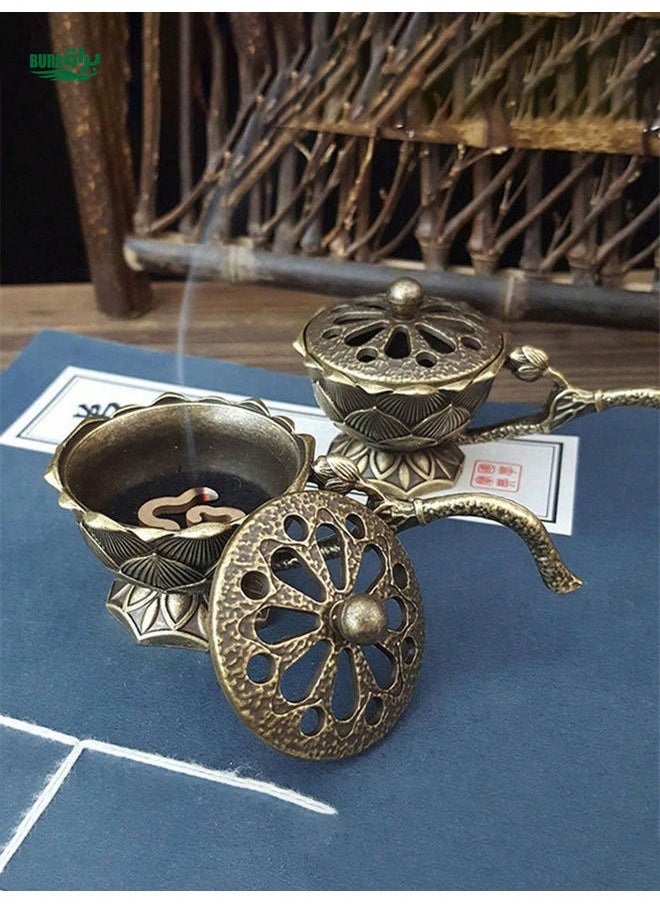 1pc Vintage Lotus Fluffy Incense Burner - Portable Aroma Decor - Serene Home, Yoga, Garden & Patio Accent - Luxurious Candlelight Dinner Prop