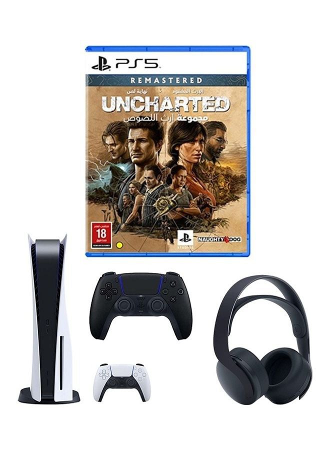 PlayStation 5 Console (Disc Version) + PS5 DualSense Wireless Controller Midnight Black + 3D Wireless Gaming Headset For PlayStation 5 (PS5) Midnight Black + Uncharted Legacy Of Thieves Collection - PlayStation 5 (PS5)