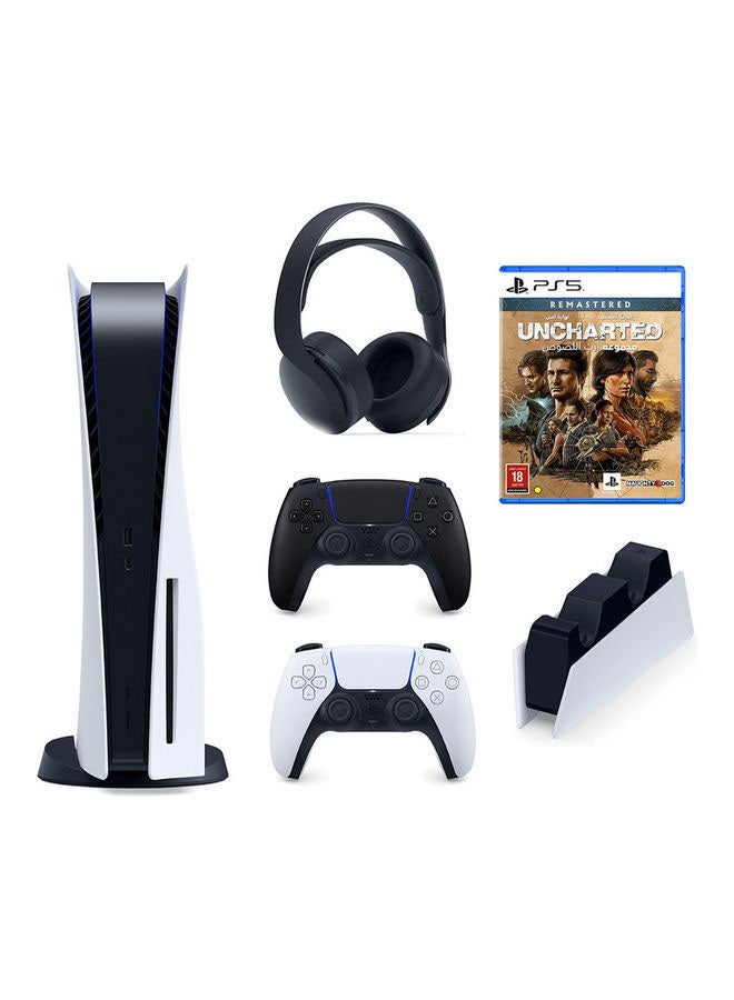 PlayStation 5 Console (Disc Version) With Controller And DualSense Wireless Controller And 3D Wireless Gaming Headset With DualSense Charging Station And Uncharted Legacy Of Thieves Collection