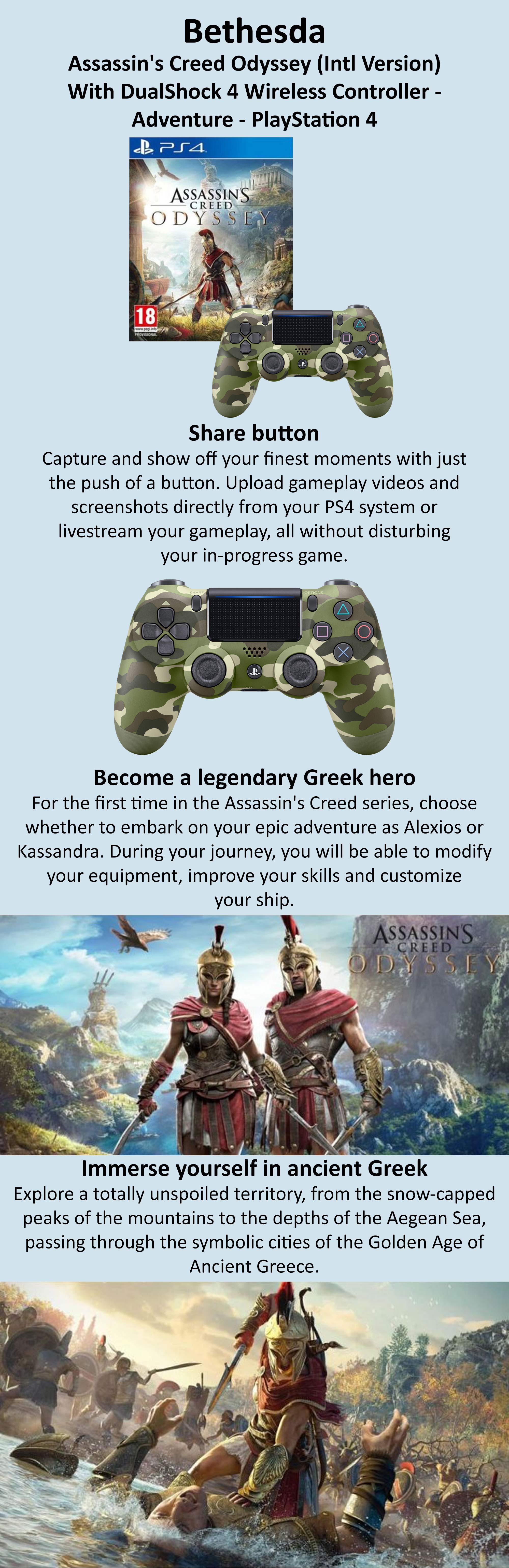 Assassin's Creed Odyssey (Intl Version) With DualShock 4 Wireless Controller - Adventure - PlayStation 4 (PS4)