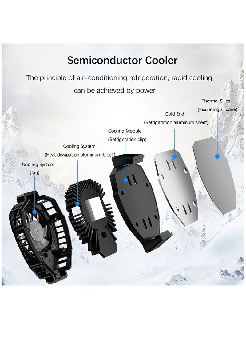 Mobile Phone Cooler, Semi Conductor Heatsink Cellphone Cooling Fan for Gaming/Video Live/Vlog, Support 65-85mm Wide Smartphone Black Mobile Radiator Cooler