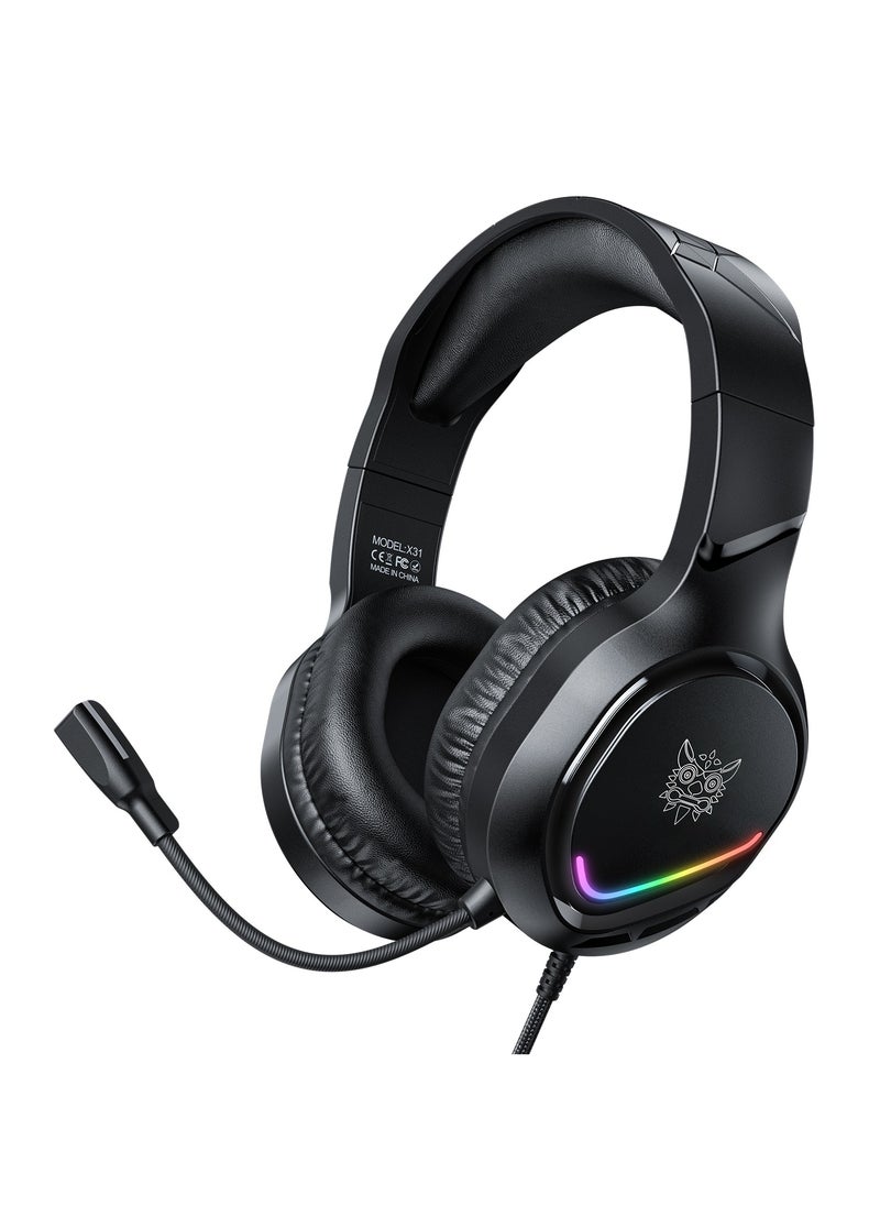 X31 Gaming Headset with Micphone,Over-Ear Wired Gaming Headphones with RGB Light and Surround Sound, for PS4/PS5/XOne/XSeries/NSwitch/PC