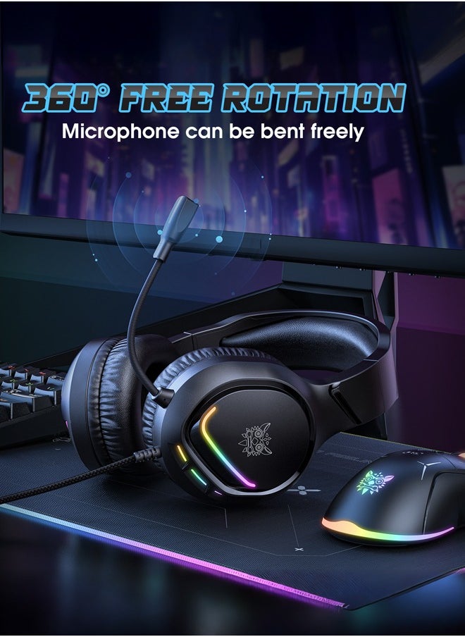 X31 Gaming Headset with Micphone,Over-Ear Wired Gaming Headphones with RGB Light and Surround Sound, for PS4/PS5/XOne/XSeries/NSwitch/PC