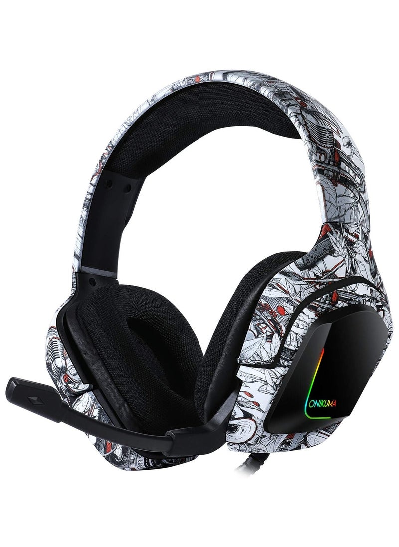 Headset K20 Flower/Boombox Waterprint Gaming Headset with Surround Sound PS4 Headphones with Mic Works with Xbox One PC RGB Lightweight Soft...