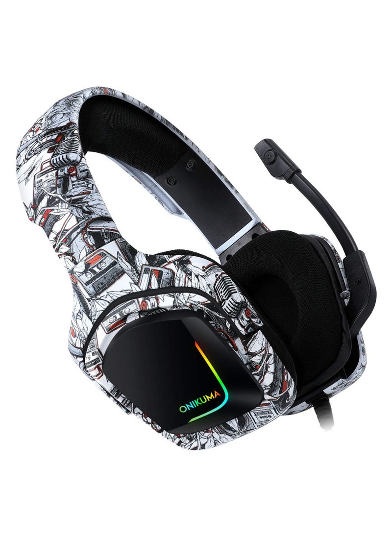 Headset K20 Flower/Boombox Waterprint Gaming Headset with Surround Sound PS4 Headphones with Mic Works with Xbox One PC RGB Lightweight Soft...