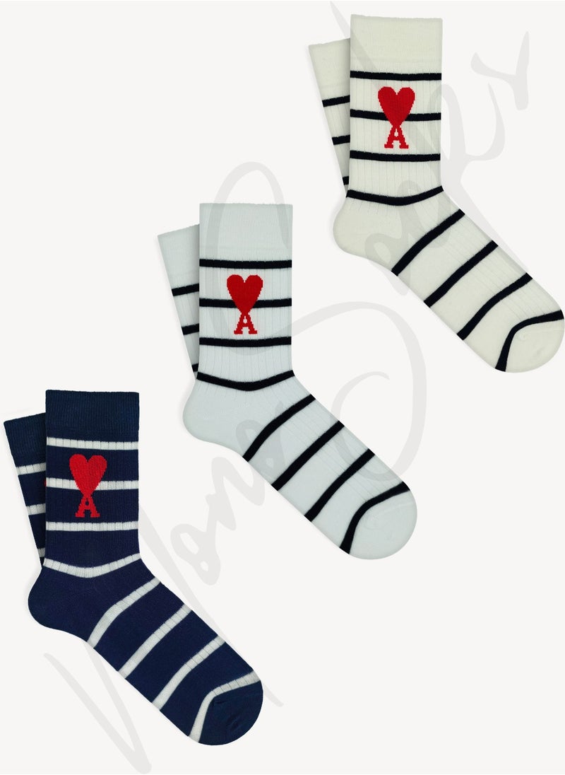 3-Piece Heart Patterned Valentine's Day Special Socks