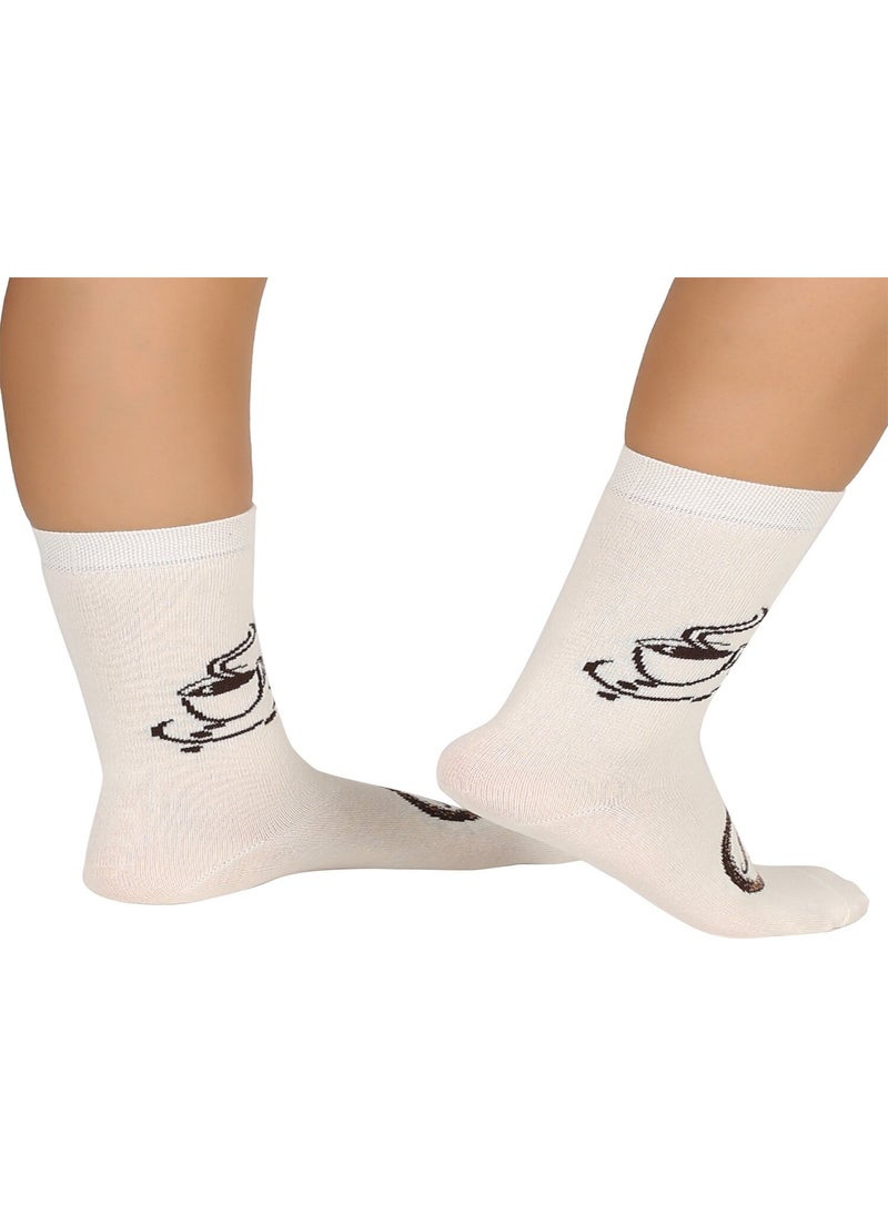 Women's Brown Leaf White Latte 2-Piece Coffee Socks