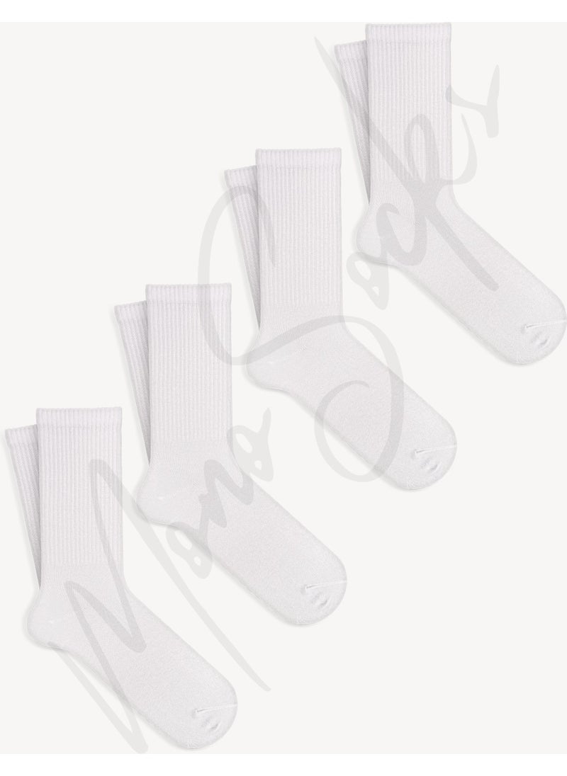 Super Basic 4-Piece Cotton White Sports Socks