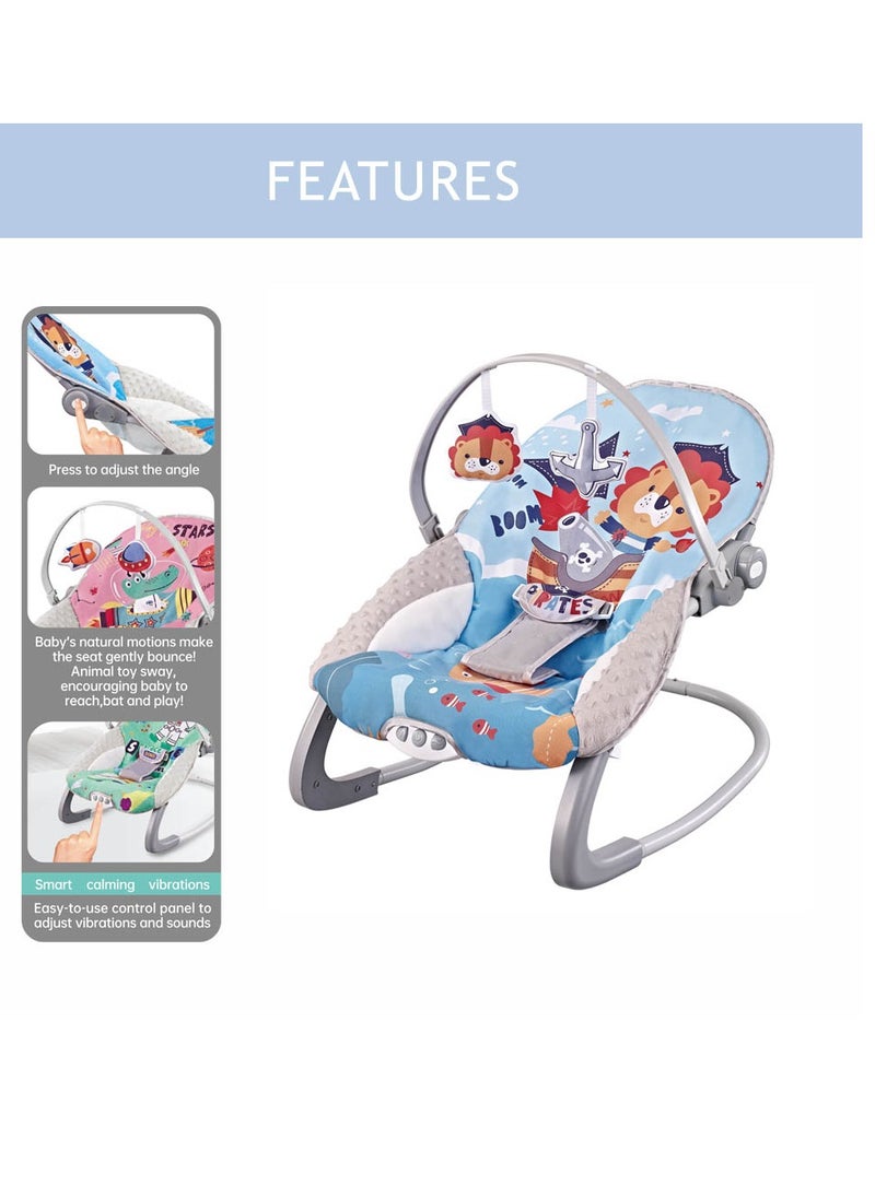 Printed Baby Bouncer With Soothing Music,  Calm Vibrations and Removable Toys - Pirate Lion