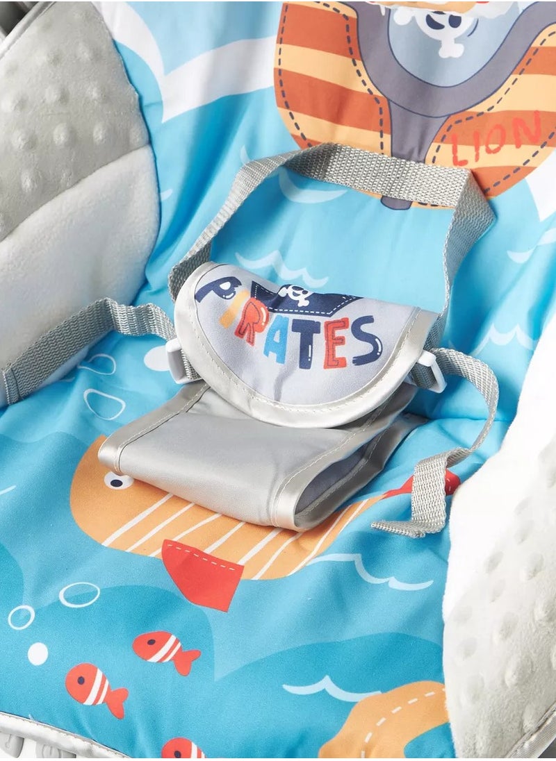 Printed Baby Bouncer With Soothing Music,  Calm Vibrations and Removable Toys - Pirate Lion