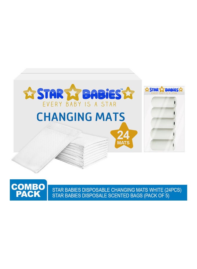 Pack Of 24 Disposable Changing Mats With 5-Piece Scented Bags