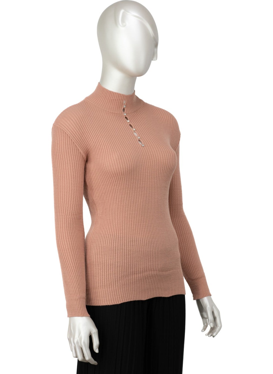 Women's Winter Stylish Stoned Half Collar Long Sleeve Fitted Lycra Knitted Knitwear Badi Sweater on the Chest