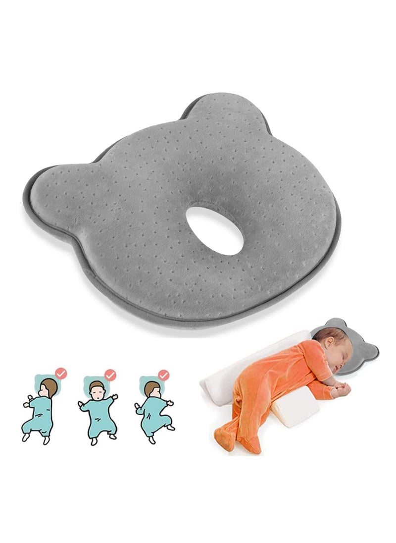 3D Memory Foam Baby Head Shaping Pillow for Infants and Toddlers, hable Neck Support Pillow in Dark Grey