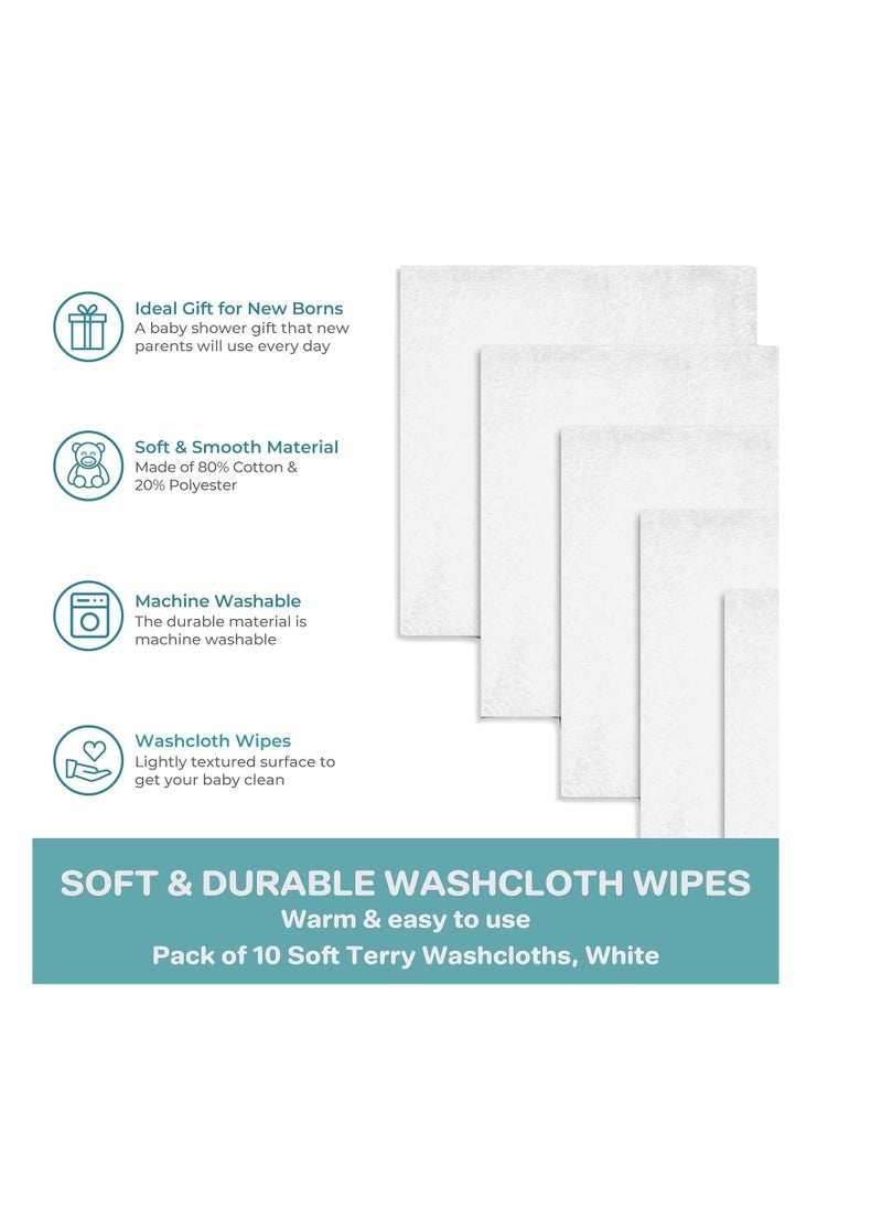 Spasilk Washcloth Wipes Set for Newborn Boys and Girls, Soft Terry Washcloth Set, Pack of 10, White, (010-WTE)