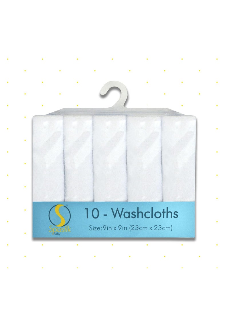 Spasilk Washcloth Wipes Set for Newborn Boys and Girls, Soft Terry Washcloth Set, Pack of 10, White, (010-WTE)