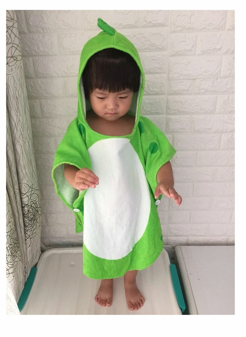 Baby Bathrobe Children Bath Towel Robe Kids Hooded Beach Swimming Poncho Cotton Absorbent Breathable Children's Cartoon Bathrobe Multi Horned Dinosaur Hooded Cloak Bath Towel Robe (Green S)