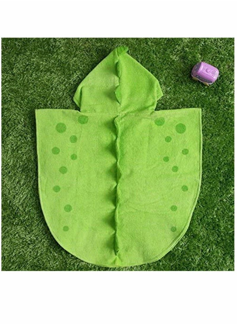 Baby Bathrobe Children Bath Towel Robe Kids Hooded Beach Swimming Poncho Cotton Absorbent Breathable Children's Cartoon Bathrobe Multi Horned Dinosaur Hooded Cloak Bath Towel Robe (Green S)