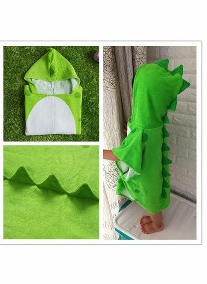 Baby Bathrobe Children Bath Towel Robe Kids Hooded Beach Swimming Poncho Cotton Absorbent Breathable Children's Cartoon Bathrobe Multi Horned Dinosaur Hooded Cloak Bath Towel Robe (Green S)