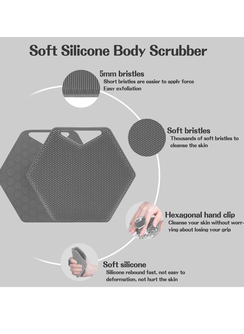 Silicone Body Scrubber and Storage Hook Set for Shower and Bathroom, Innovative Grip Design for Easy Use