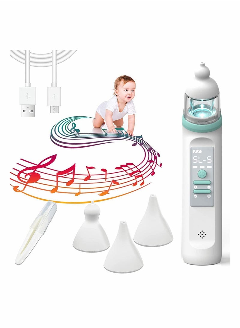 Baby Nasal Aspirator With 3Pcs Silicone Nose Tips, 5 Levels, Music and Light Soothing Function Rechargeable Portable For Newborns Toddlers Clear Nasal Congestion