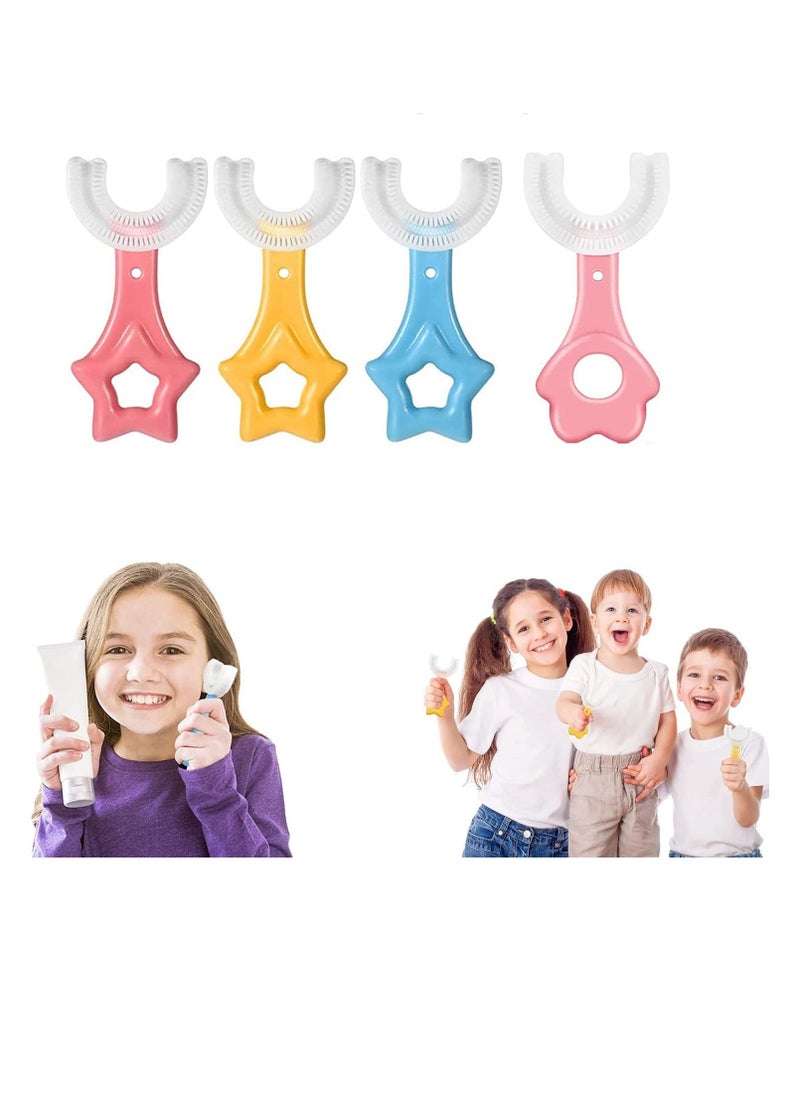 Kids U-Shaped Toothbrush Set, 4 Pcs Soft Brush Head for Toddlers, 360° Oral Cleaning Tool, Safe Material, Dense Soft Bristles, Easy to Hold, Encourages Kids to Enjoy Brushing