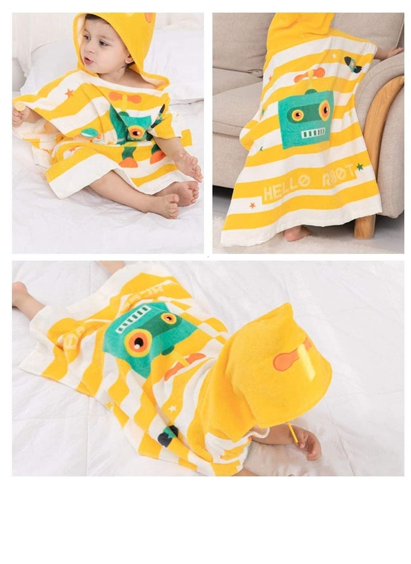 Kids Bath Towel,Children Hooded Towel, Microfiber Bath Towel Super Soft, Robe Poncho Bathrobe, for Boys Girls Swimming Beach Holiday Water Playing, Cartoon Animal Pattern (Robot)