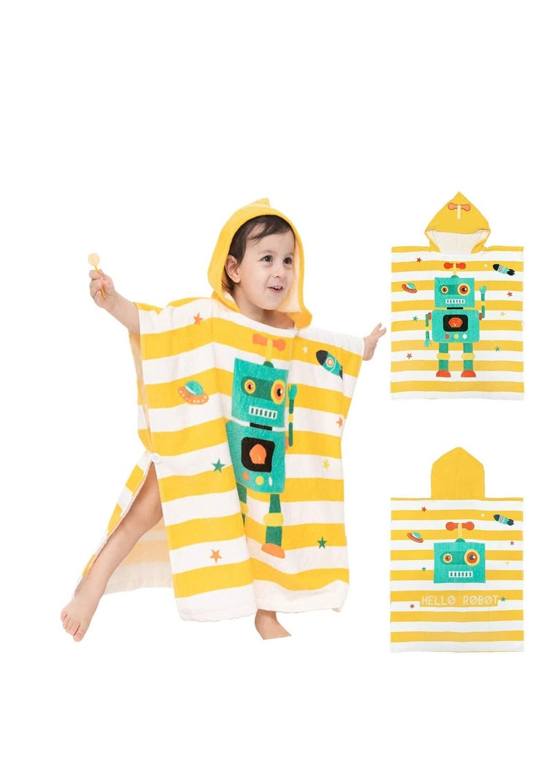 Kids Bath Towel,Children Hooded Towel, Microfiber Bath Towel Super Soft, Robe Poncho Bathrobe, for Boys Girls Swimming Beach Holiday Water Playing, Cartoon Animal Pattern (Robot)