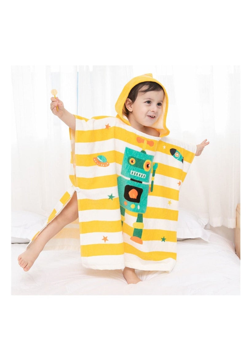 Kids Bath Towel,Children Hooded Towel, Microfiber Bath Towel Super Soft, Robe Poncho Bathrobe, for Boys Girls Swimming Beach Holiday Water Playing, Cartoon Animal Pattern (Robot)