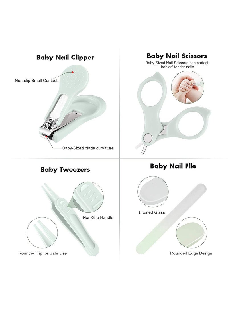 Baby Nail Clippers, 4-in-1 Safe Baby Nail Kit with Cute Case, Nail Clipper, Scissors, Tweezers, Baby Nail File Set for Newborn, Infant, Toddler and Kids-Owl Green