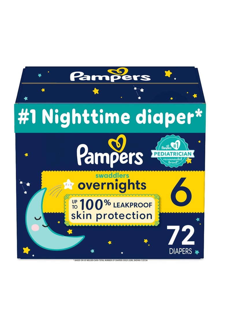 Swaddlers Overnights Diapers - Size 6, 72 Count, Disposable Baby Diapers, Night Time Skin Protection