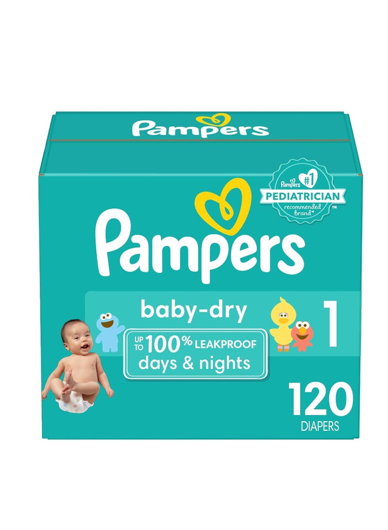 Baby Dry Diapers - Size 1, 120 Count, Absorbent Disposable Diapers