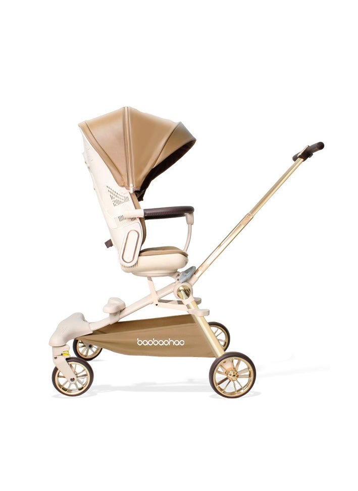 Lightweight Reversible Stroller with One-Hand Fold, Adjustable Reclining Seat, Retractable Footrest, Electroplated Push Handle, EN1888 Certified, Full Coverage Leather Canopy, and Extra Cushioned Comfort for Baby