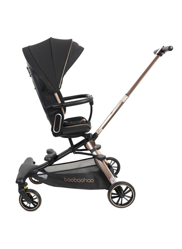 Lightweight Reversible Stroller with One-Hand Fold, Adjustable Reclining Seat, Retractable Footrest, Electroplated Push Handle, EN1888 Certified, Full Coverage Leather Canopy, and Extra Cushioned Comfort for Baby