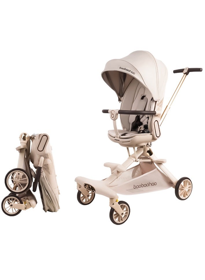 Lightweight Reversible Stroller with One-Hand Fold, Adjustable Reclining Seat, Retractable Footrest, Electroplated Push Handle, EN1888 Certified, Full Coverage Leather Canopy, and Extra Cushioned Comfort for Baby