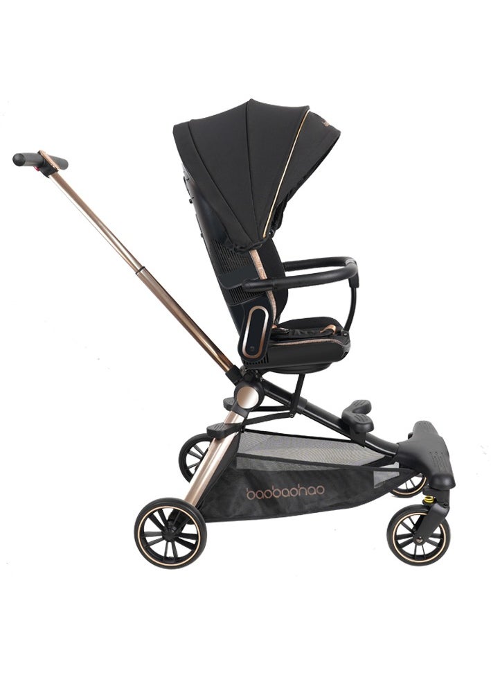 Lightweight Reversible Stroller with One-Hand Fold, Adjustable Reclining Seat, Retractable Footrest, Electroplated Push Handle, EN1888 Certified, Full Coverage Leather Canopy, and Extra Cushioned Comfort for Baby