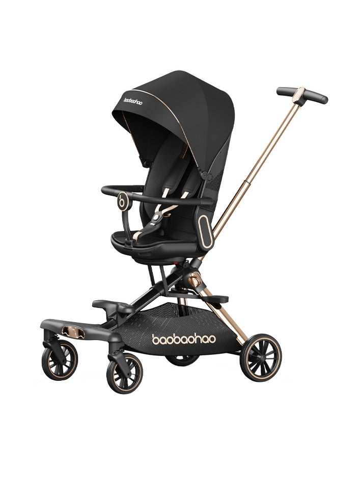 Lightweight Reversible Stroller with One-Hand Fold, Adjustable Reclining Seat, Retractable Footrest, Electroplated Push Handle, EN1888 Certified, Full Coverage Leather Canopy, and Extra Cushioned Comfort for Baby