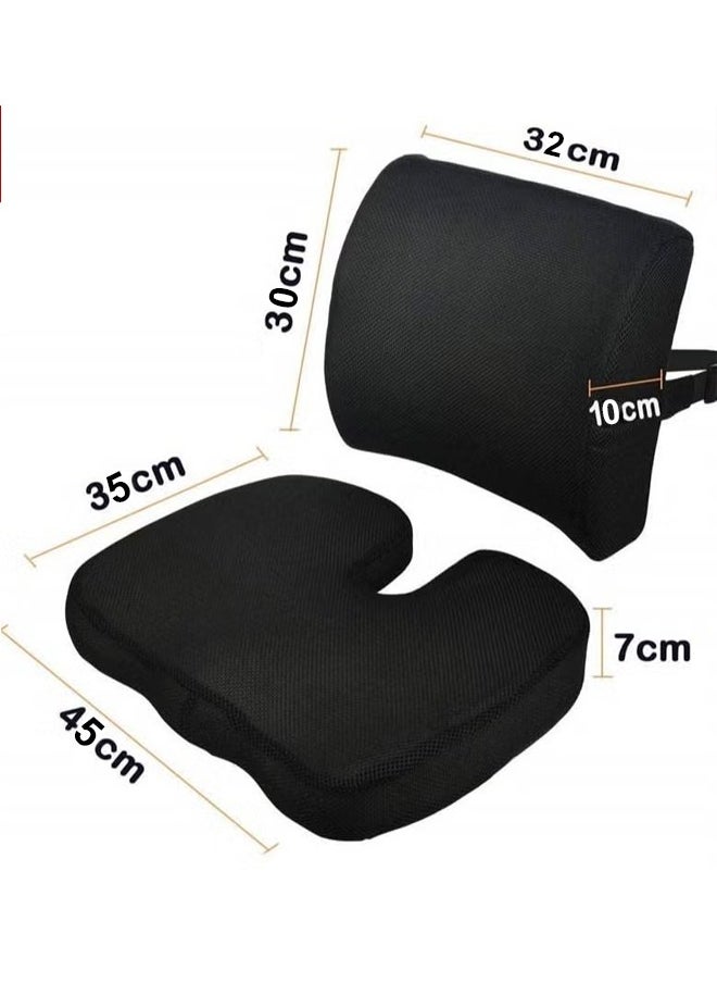 Non Slip Orthopedic Memory Foam Coccyx Cushion and Back Seat for Tailbone and Lumber Pain