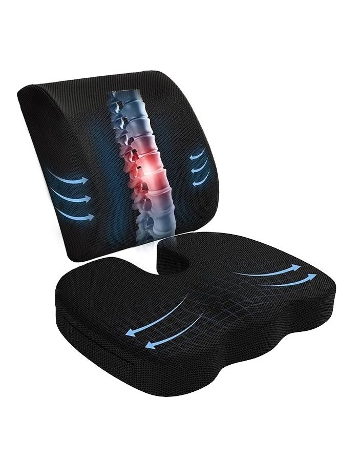 Non Slip Orthopedic Memory Foam Coccyx Cushion and Back Seat for Tailbone and Lumber Pain