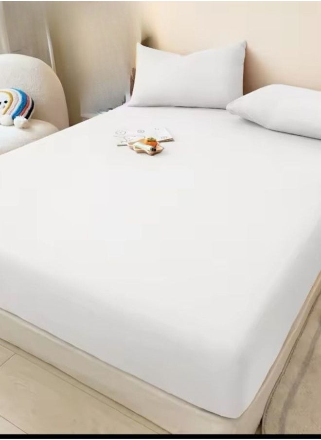 3 Pieces Fitted Bedsheet Set, Washable Cotton, White Color,King Size.